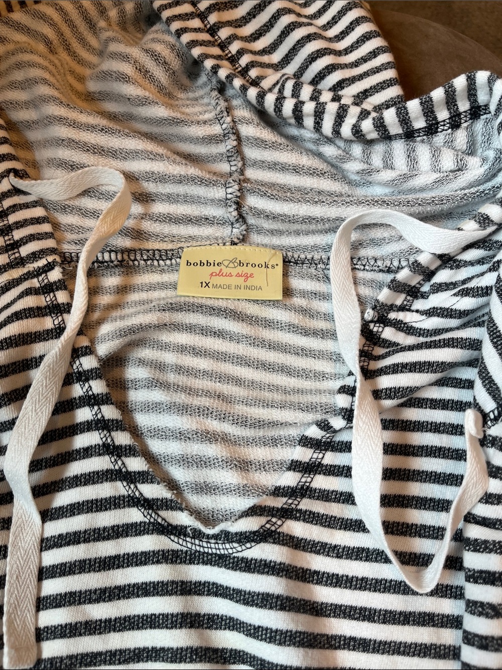 Bobbie Brooks Plus Size Gray & White Striped Hoodie - Picture 2 of 7